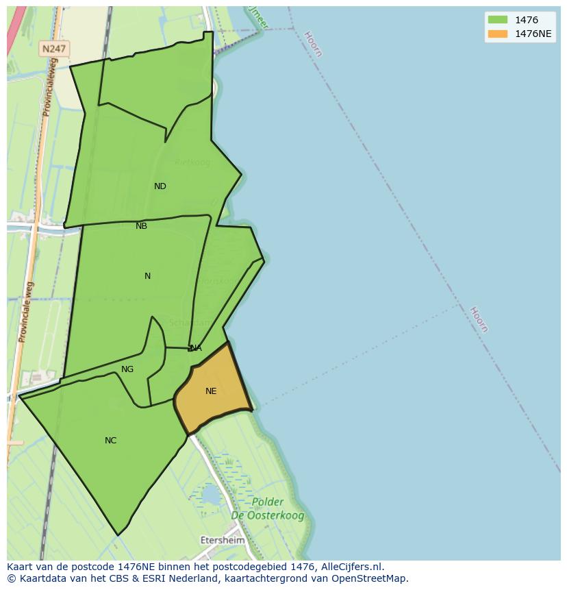 Afbeelding van het postcodegebied 1476 NE op de kaart.
