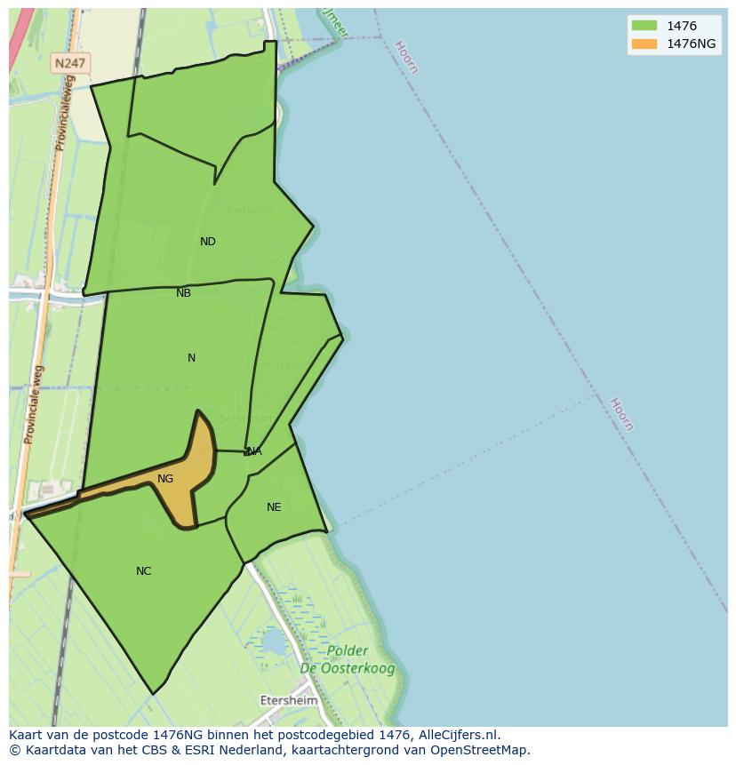 Afbeelding van het postcodegebied 1476 NG op de kaart.