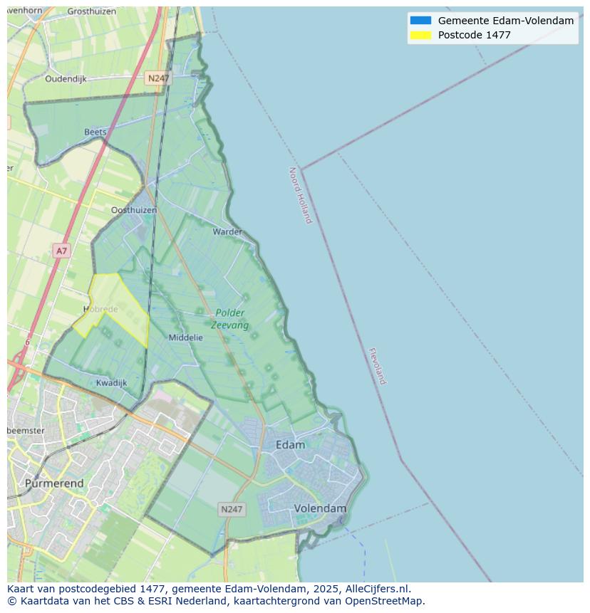 Afbeelding van het postcodegebied 1477 op de kaart.