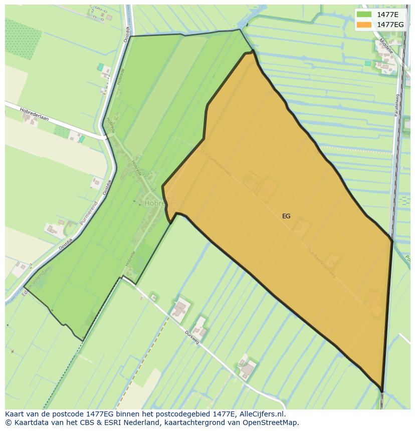 Afbeelding van het postcodegebied 1477 EG op de kaart.