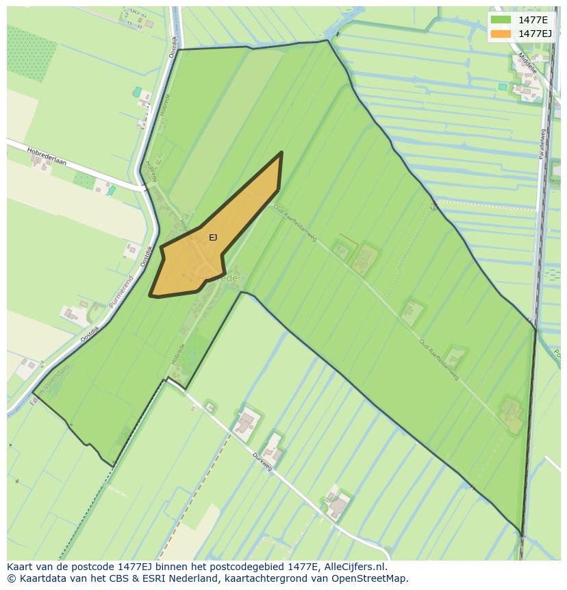 Afbeelding van het postcodegebied 1477 EJ op de kaart.