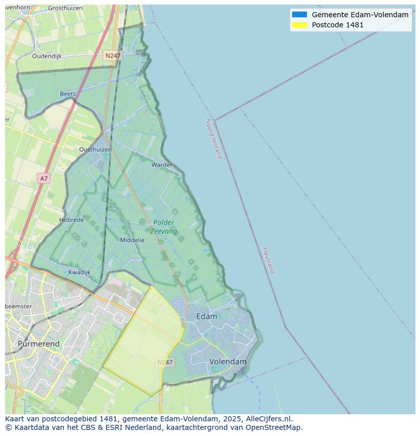 Afbeelding van het postcodegebied 1481 op de kaart.