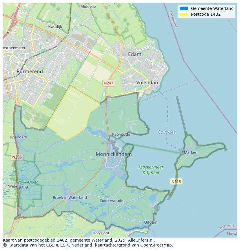 Afbeelding van het postcodegebied 1482 op de kaart.