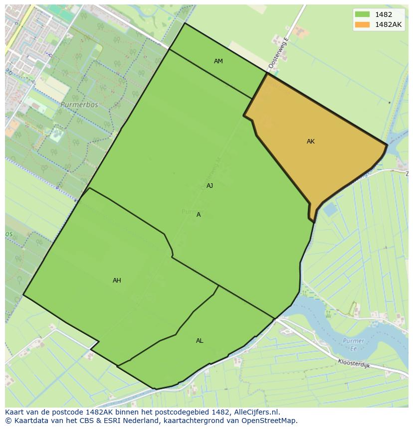 Afbeelding van het postcodegebied 1482 AK op de kaart.