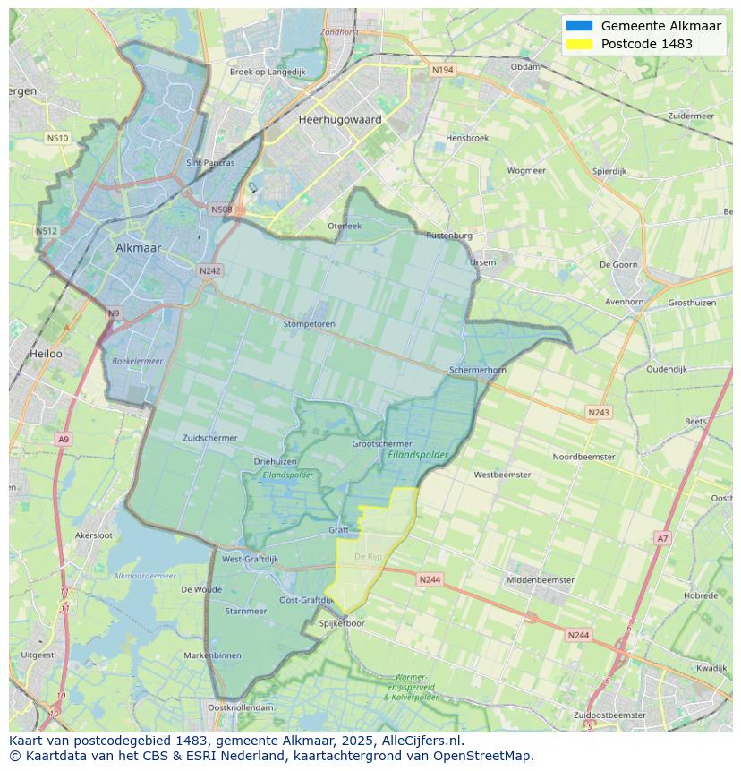 Afbeelding van het postcodegebied 1483 op de kaart.