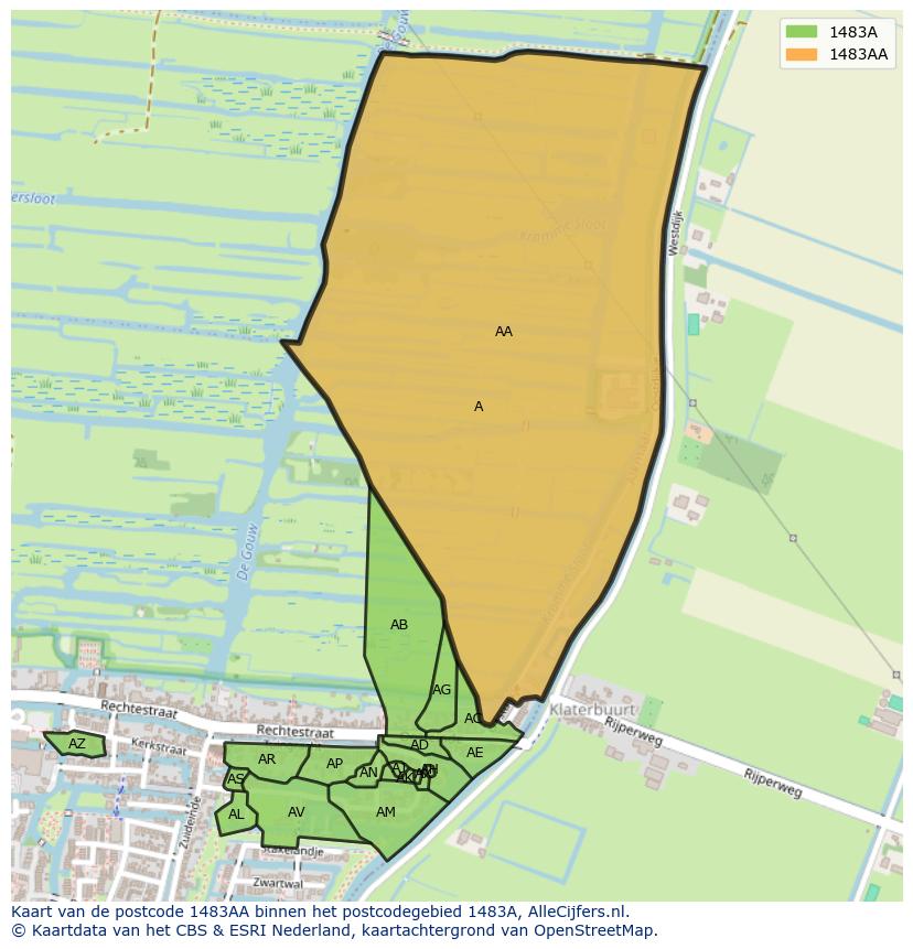 Afbeelding van het postcodegebied 1483 AA op de kaart.