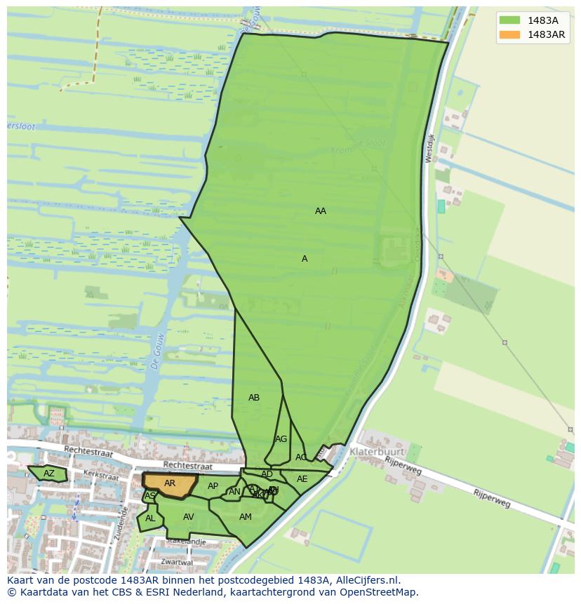 Afbeelding van het postcodegebied 1483 AR op de kaart.