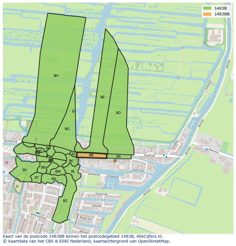 Afbeelding van het postcodegebied 1483 BB op de kaart.