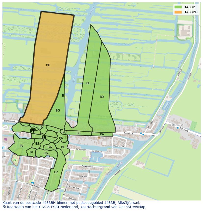 Afbeelding van het postcodegebied 1483 BH op de kaart.