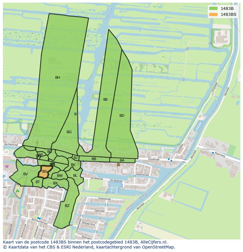 Afbeelding van het postcodegebied 1483 BS op de kaart.