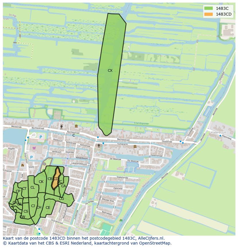 Afbeelding van het postcodegebied 1483 CD op de kaart.