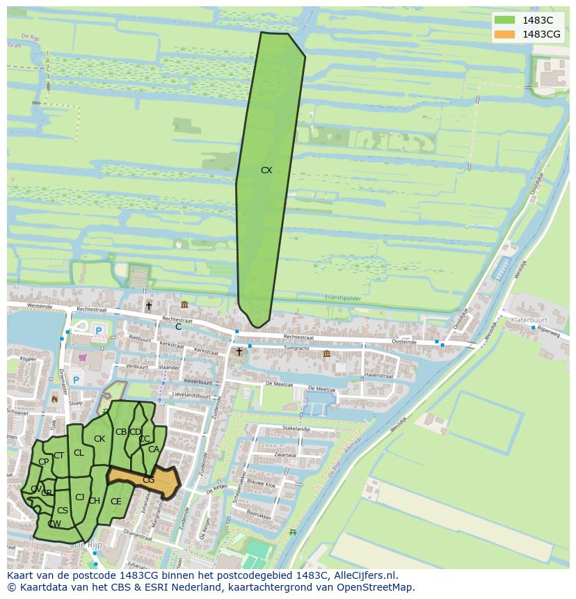 Afbeelding van het postcodegebied 1483 CG op de kaart.