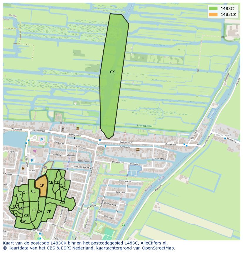 Afbeelding van het postcodegebied 1483 CK op de kaart.