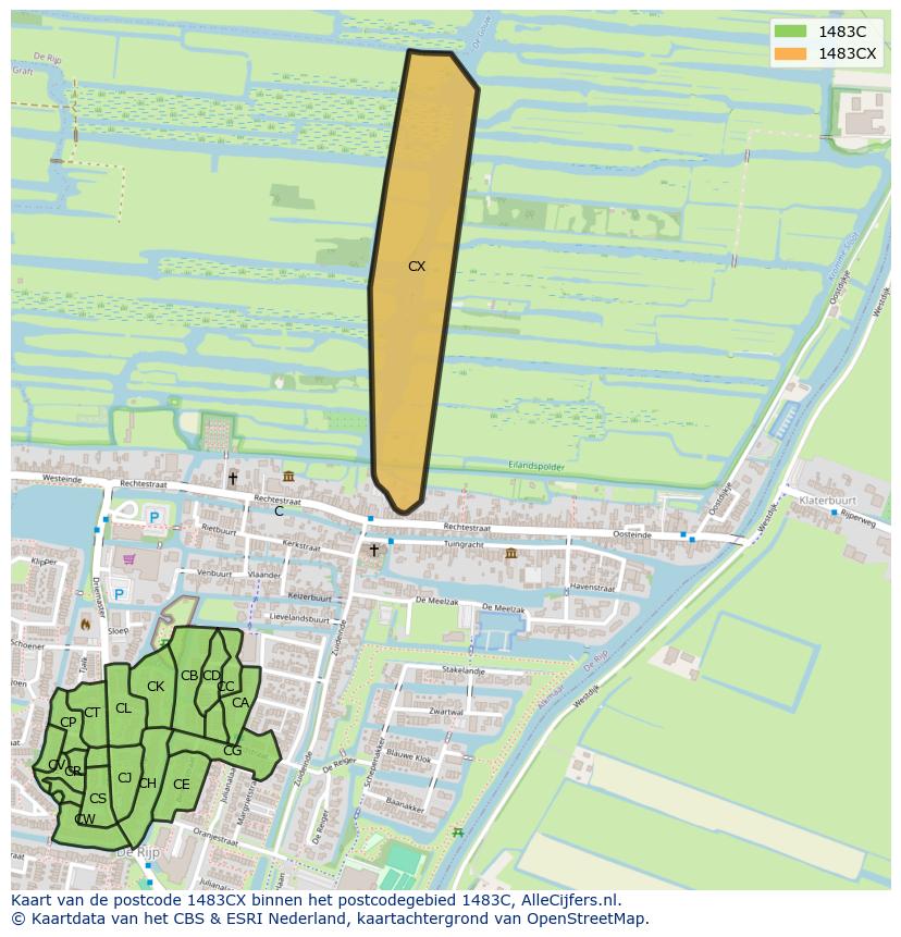 Afbeelding van het postcodegebied 1483 CX op de kaart.