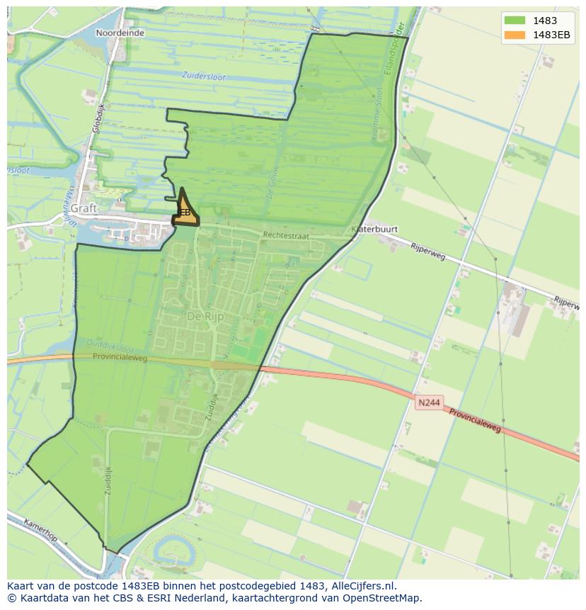 Afbeelding van het postcodegebied 1483 EB op de kaart.