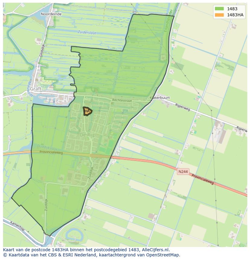 Afbeelding van het postcodegebied 1483 HA op de kaart.