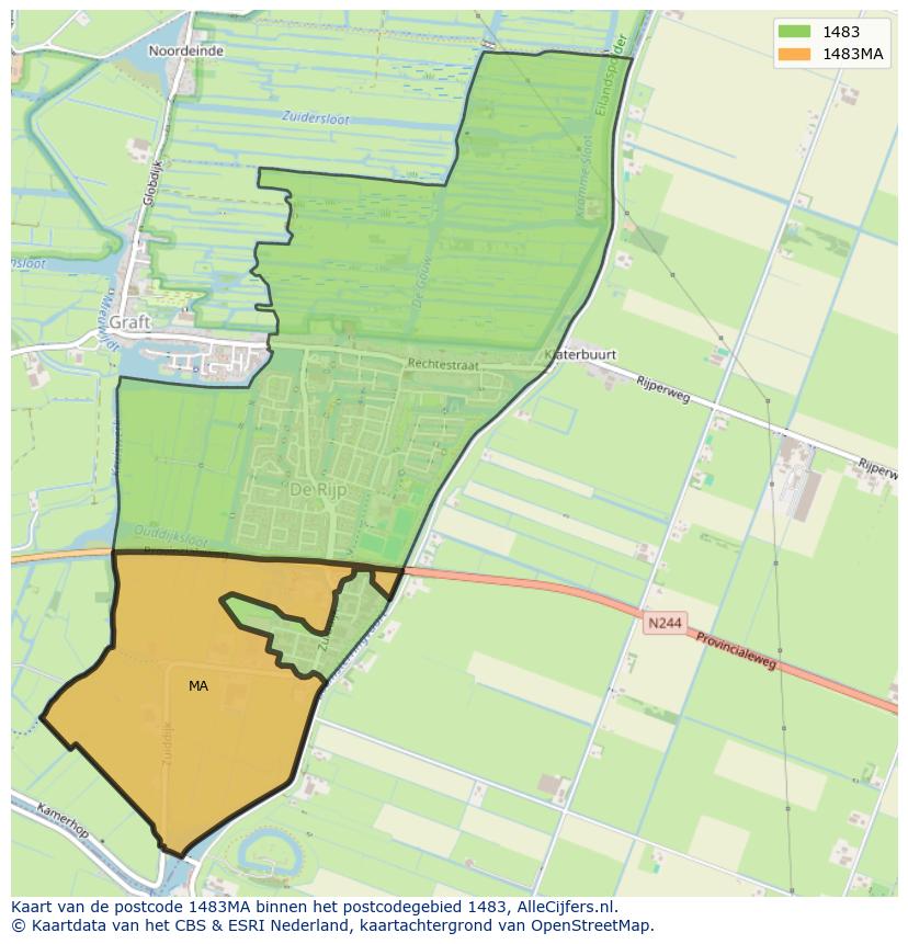 Afbeelding van het postcodegebied 1483 MA op de kaart.