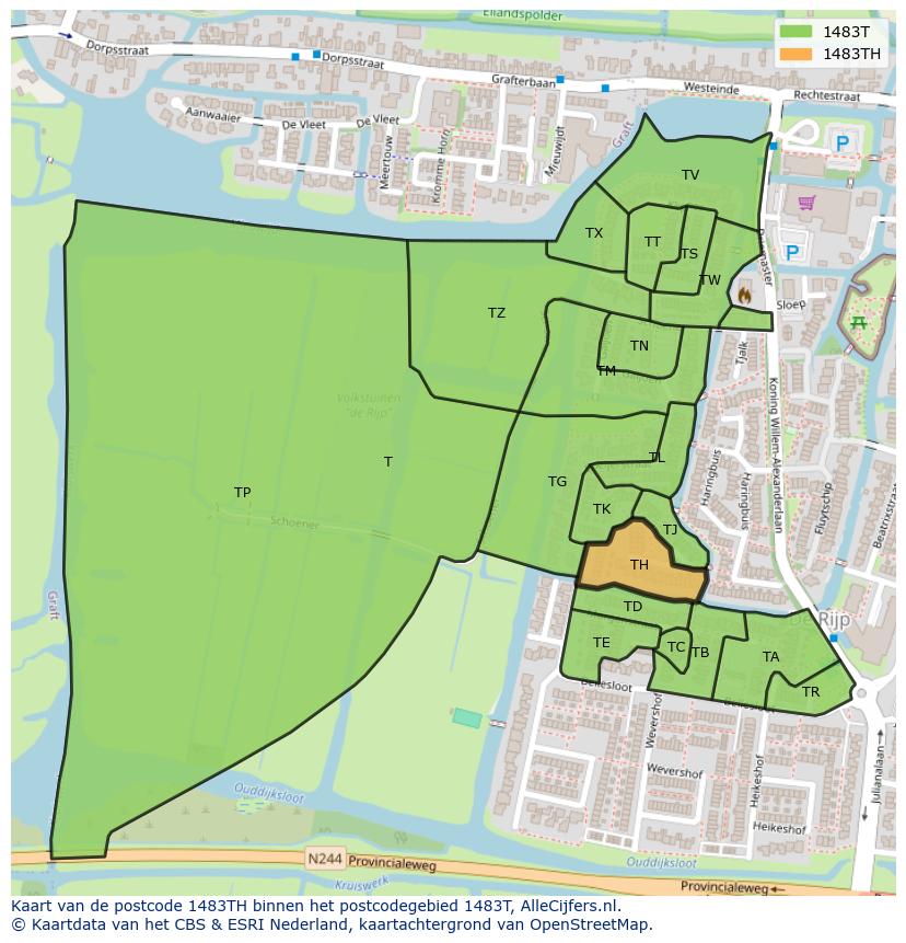 Afbeelding van het postcodegebied 1483 TH op de kaart.