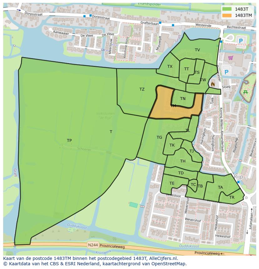 Afbeelding van het postcodegebied 1483 TM op de kaart.