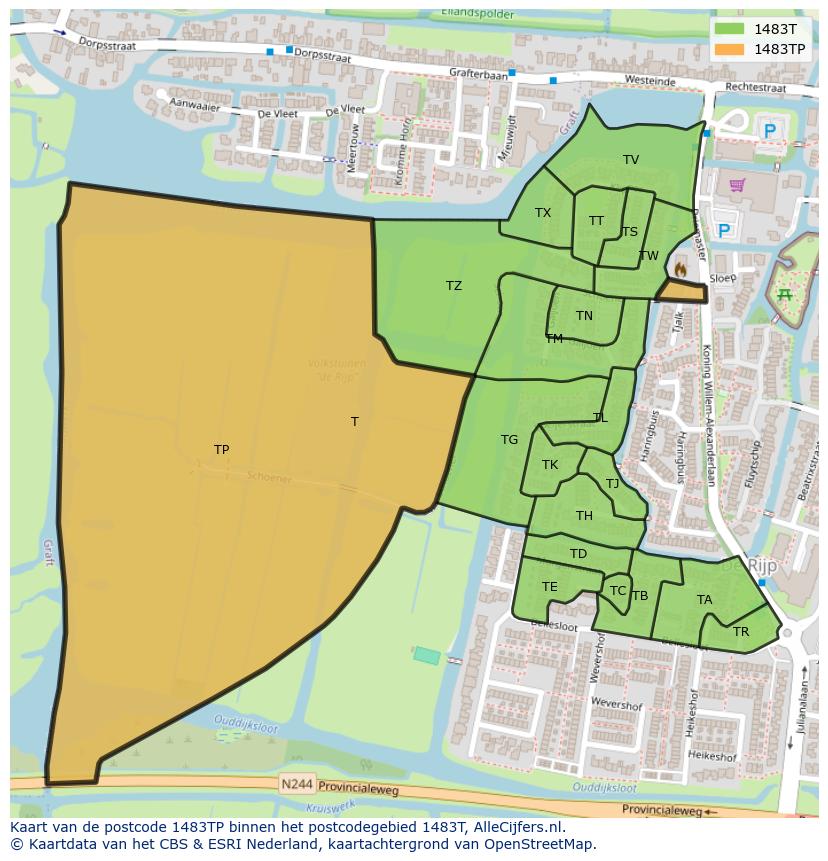 Afbeelding van het postcodegebied 1483 TP op de kaart.