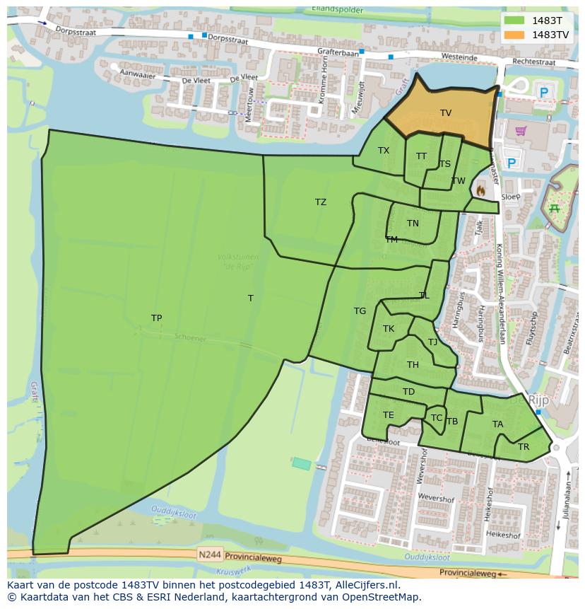 Afbeelding van het postcodegebied 1483 TV op de kaart.