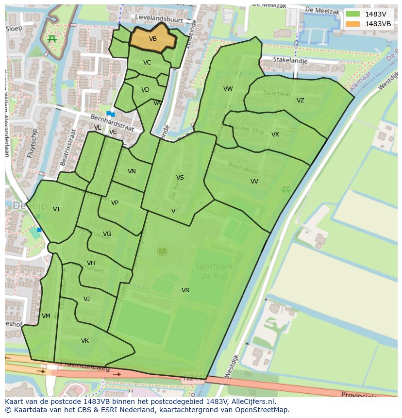 Afbeelding van het postcodegebied 1483 VB op de kaart.