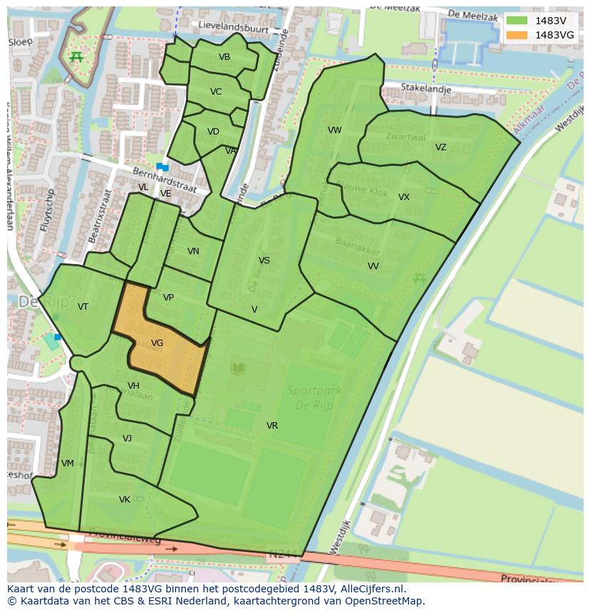 Afbeelding van het postcodegebied 1483 VG op de kaart.