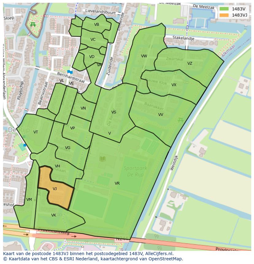 Afbeelding van het postcodegebied 1483 VJ op de kaart.