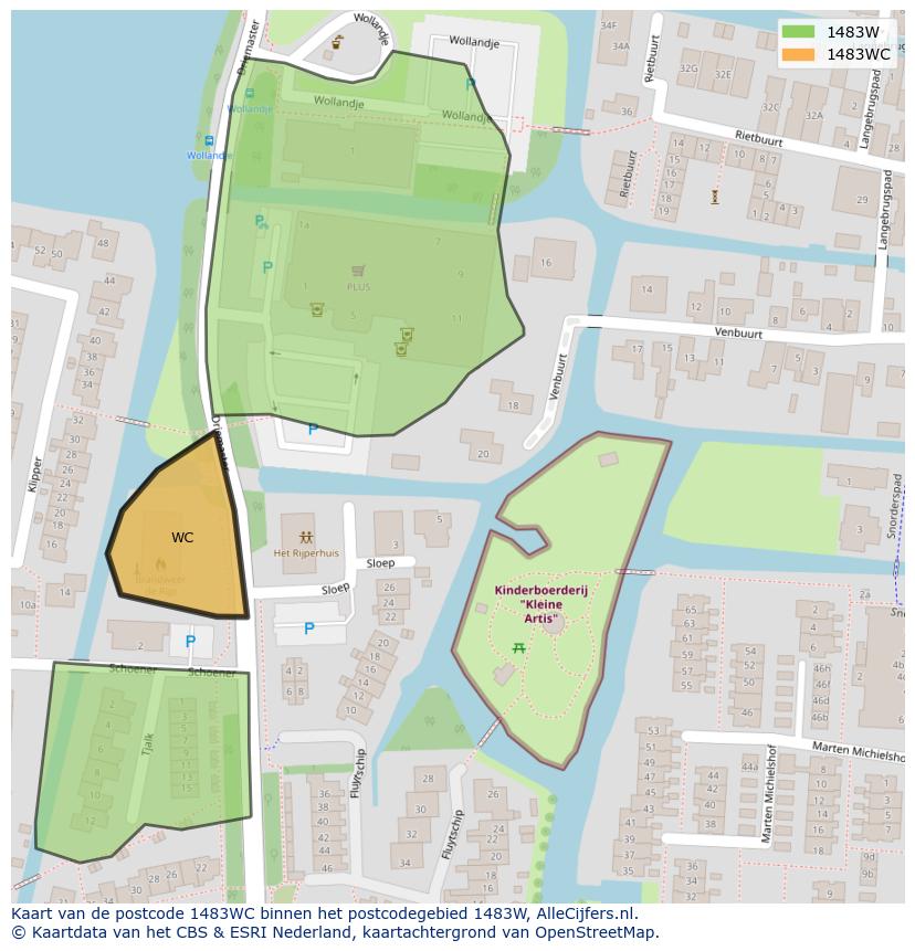 Afbeelding van het postcodegebied 1483 WC op de kaart.
