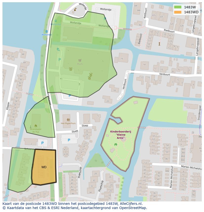 Afbeelding van het postcodegebied 1483 WD op de kaart.