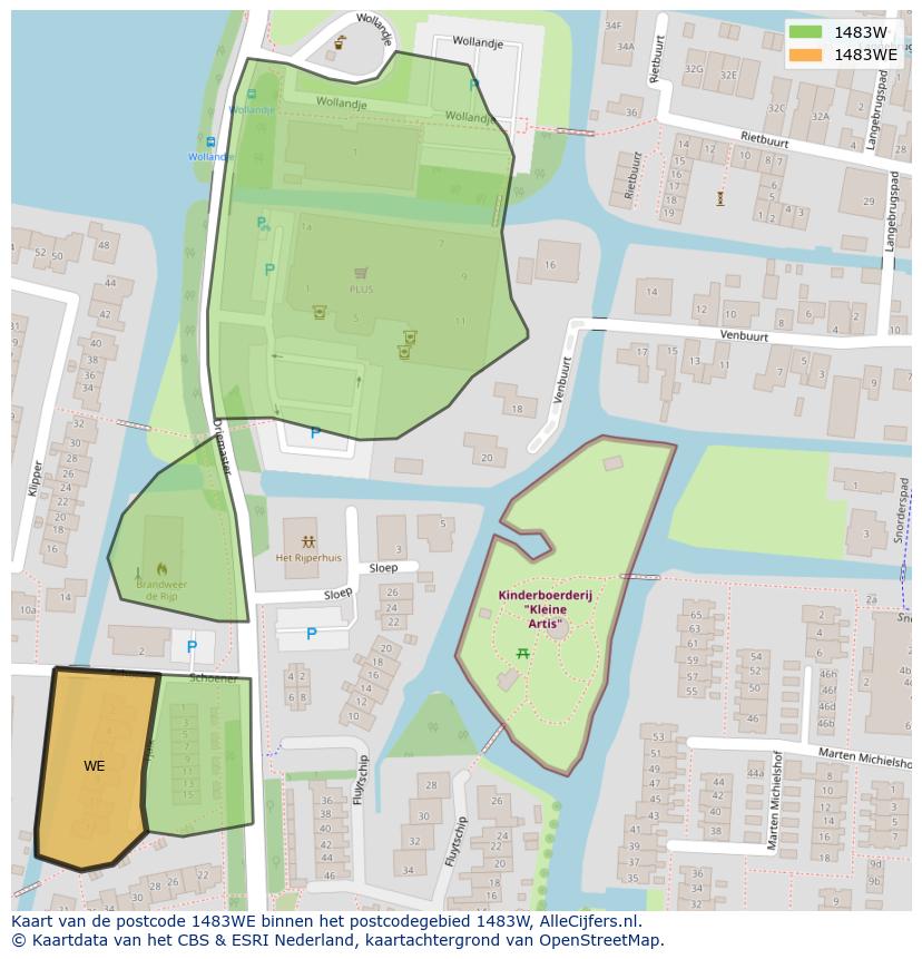 Afbeelding van het postcodegebied 1483 WE op de kaart.