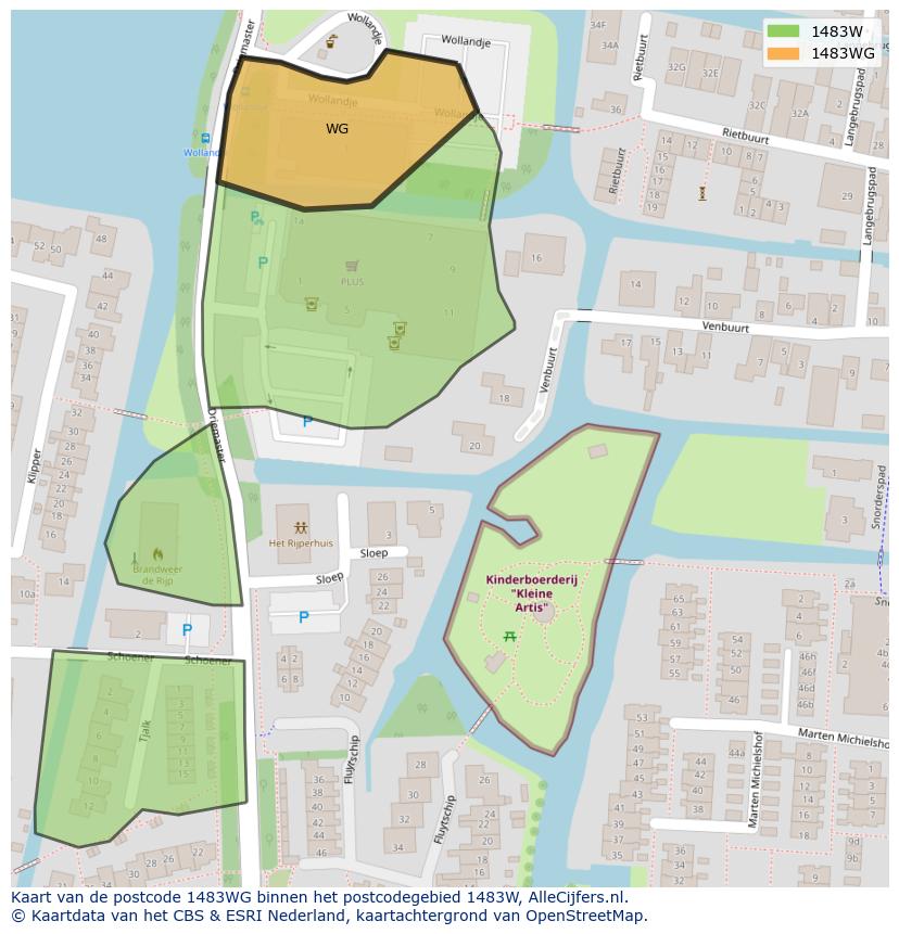 Afbeelding van het postcodegebied 1483 WG op de kaart.
