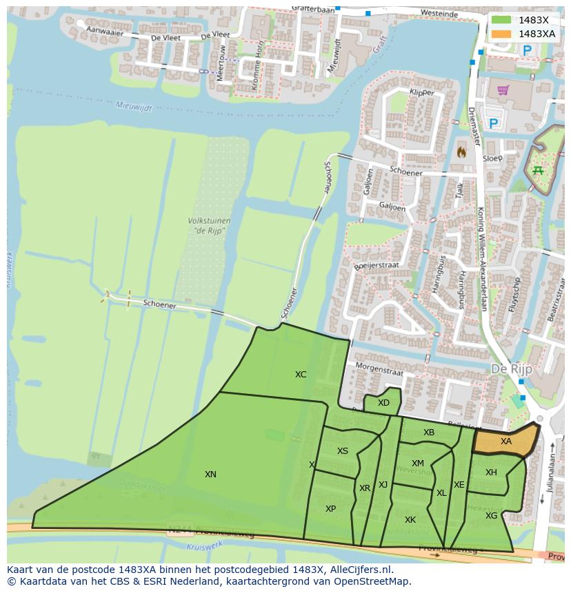 Afbeelding van het postcodegebied 1483 XA op de kaart.