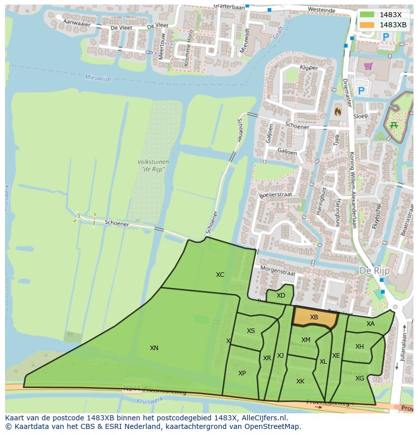 Afbeelding van het postcodegebied 1483 XB op de kaart.