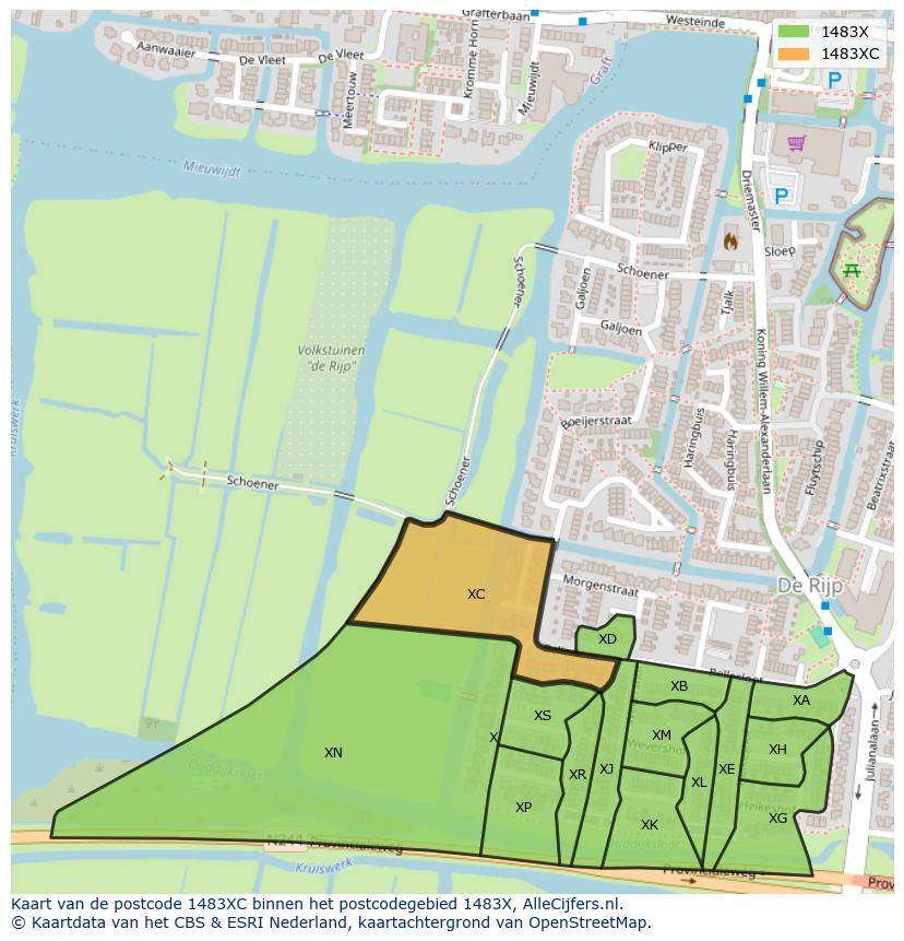 Afbeelding van het postcodegebied 1483 XC op de kaart.