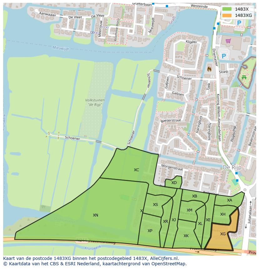 Afbeelding van het postcodegebied 1483 XG op de kaart.