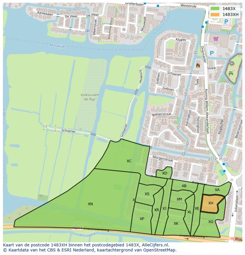 Afbeelding van het postcodegebied 1483 XH op de kaart.