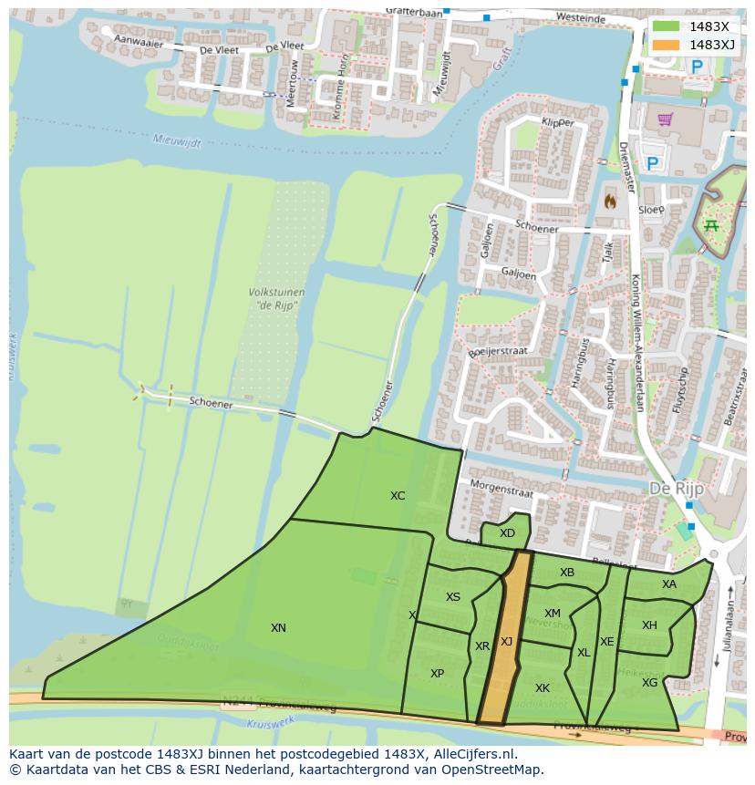 Afbeelding van het postcodegebied 1483 XJ op de kaart.