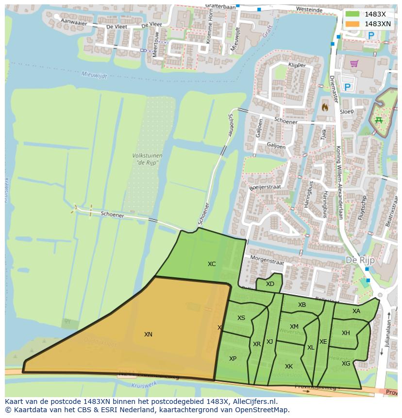 Afbeelding van het postcodegebied 1483 XN op de kaart.