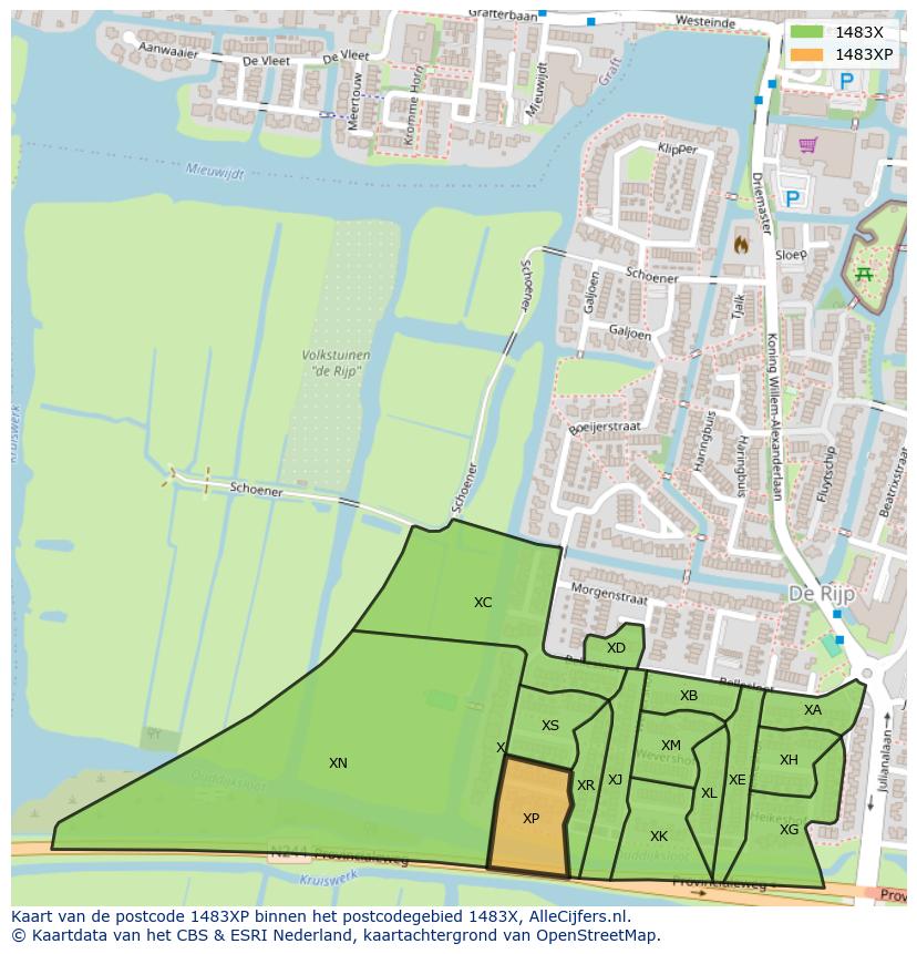 Afbeelding van het postcodegebied 1483 XP op de kaart.