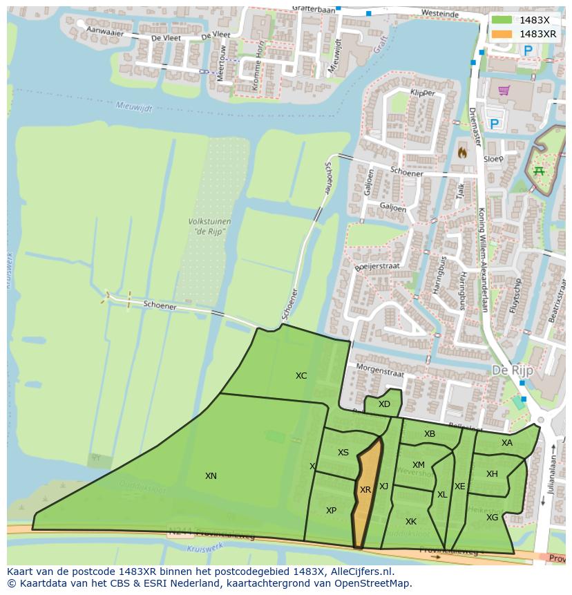 Afbeelding van het postcodegebied 1483 XR op de kaart.