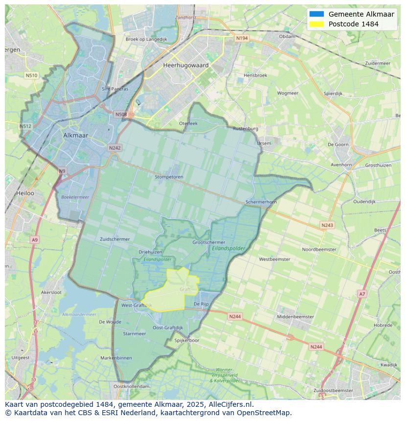 Afbeelding van het postcodegebied 1484 op de kaart.