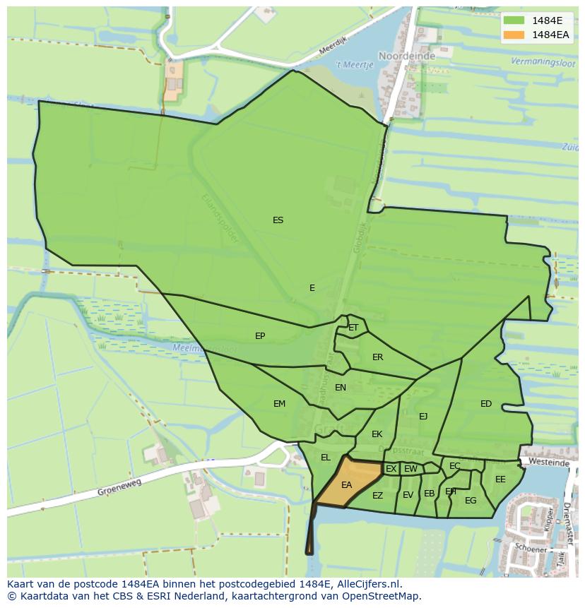Afbeelding van het postcodegebied 1484 EA op de kaart.