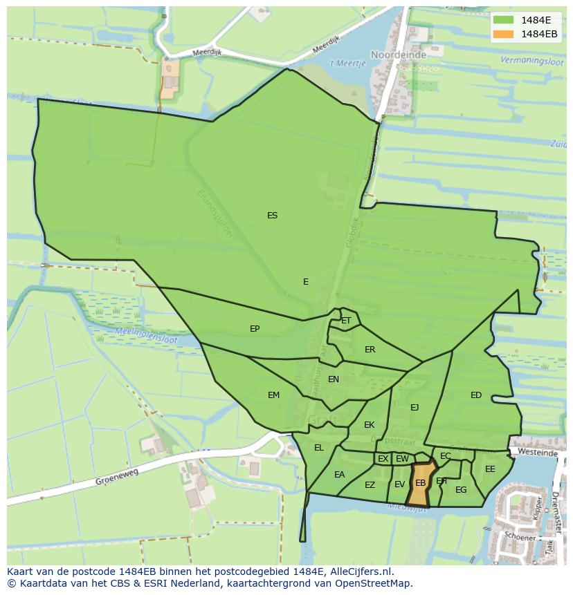 Afbeelding van het postcodegebied 1484 EB op de kaart.