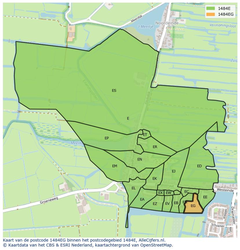Afbeelding van het postcodegebied 1484 EG op de kaart.