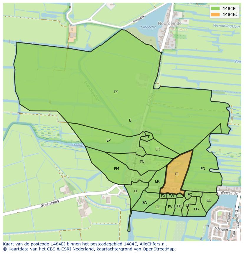 Afbeelding van het postcodegebied 1484 EJ op de kaart.