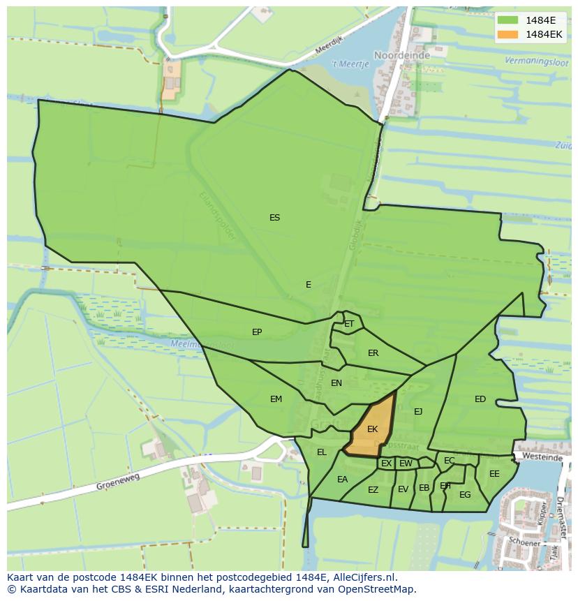 Afbeelding van het postcodegebied 1484 EK op de kaart.