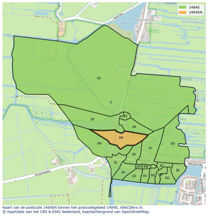Afbeelding van het postcodegebied 1484 EN op de kaart.