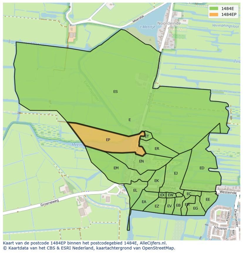 Afbeelding van het postcodegebied 1484 EP op de kaart.