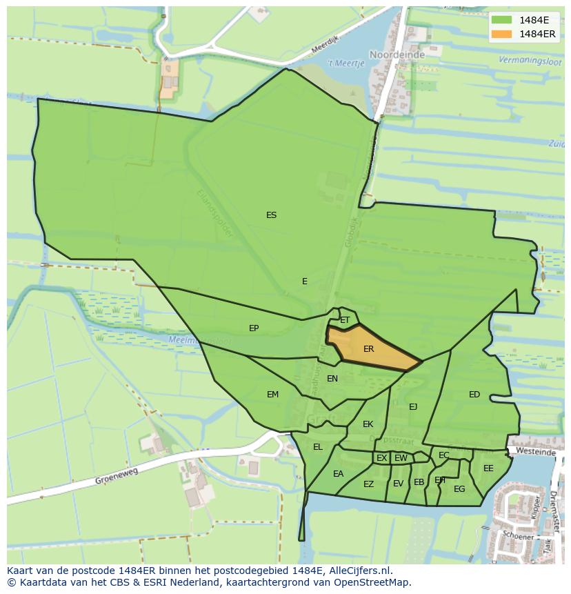 Afbeelding van het postcodegebied 1484 ER op de kaart.